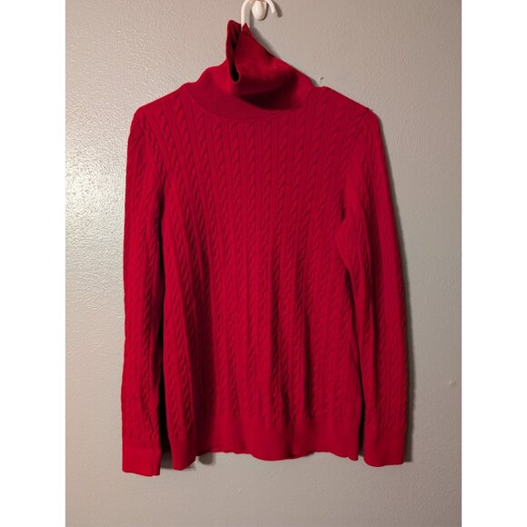 Talbots Petites MP Red Cable Knit Turtleneck Sweater 100% Cotton Classic Fit - Picture 2 of 5